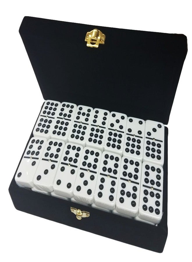 Marion Double 9 Domino Set (55 Tiles) Jumbo Tournament Professional Size with Spinners in Elegant Velvet Storage Box -White - Image 1